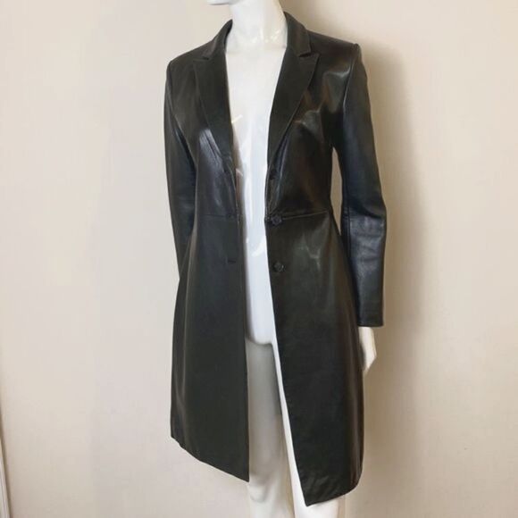 Express Leather Coat Black Notched Collar Jacket Size 2 XS - Picture 1 of 6